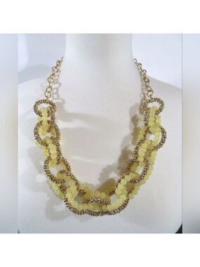 NEW TALBOTS DOUBLE LINK GOLD/PALE YELLOW NECKLACE 24"-27" NWOT